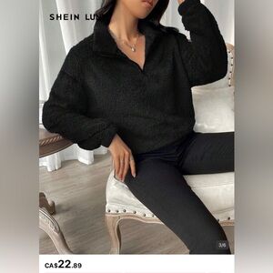 SHEIN  Black Fleece Pullover